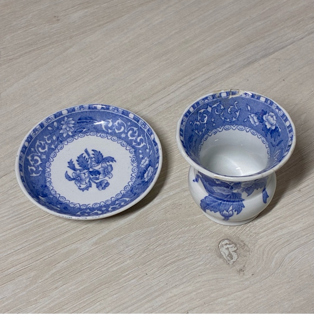 Spode Camilla Blue Floral Transferware Vintage Shaving Mug Set Spring Home Decor